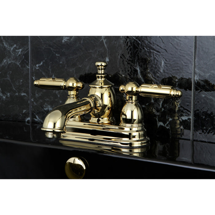 Kingston Tulare KS7002GL - Georgian Double-Handle 3-Hole Deck Mount 4-Inch Centerset Bathroom Faucet with Brass Pop-Up, Polished Brass