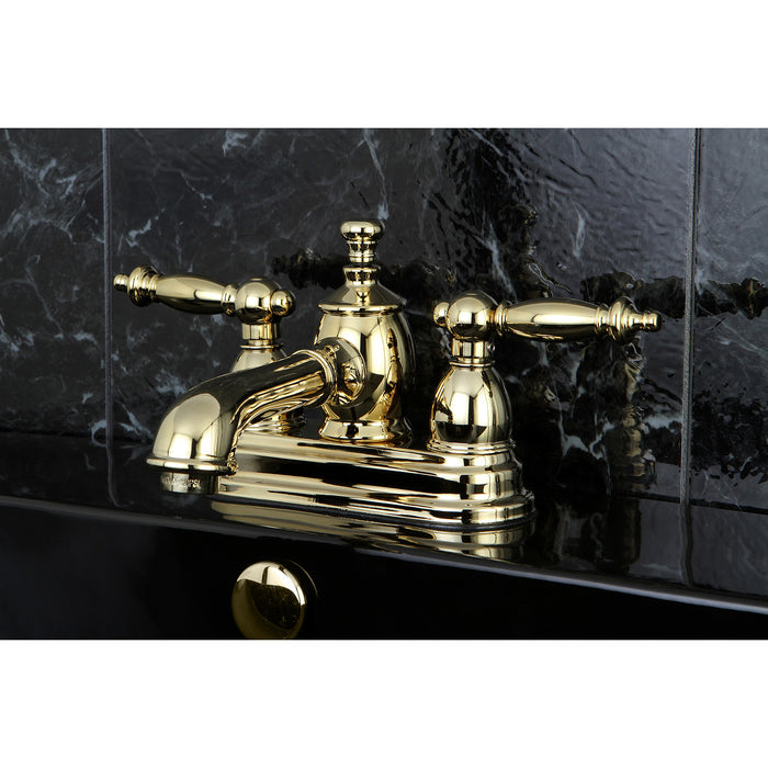 Kingston Tulare KS7002TL - Templeton Double-Handle 3-Hole Deck Mount 4-Inch Centerset Bathroom Faucet with Brass Pop-Up, Polished Brass