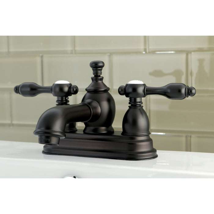 Kingston Tulare KS7005TAL - Tudor Double-Handle 3-Hole Deck Mount 4-Inch Centerset Bathroom Faucet with Brass Pop-Up, Oil Rubbed Bronze