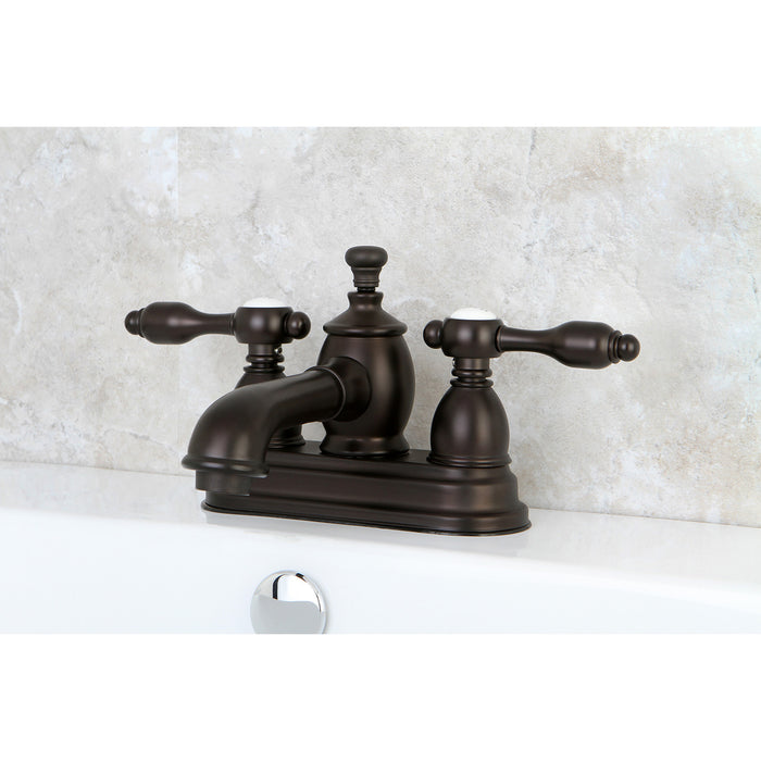 Kingston Tulare KS7005TAL - Tudor Double-Handle 3-Hole Deck Mount 4-Inch Centerset Bathroom Faucet with Brass Pop-Up, Oil Rubbed Bronze