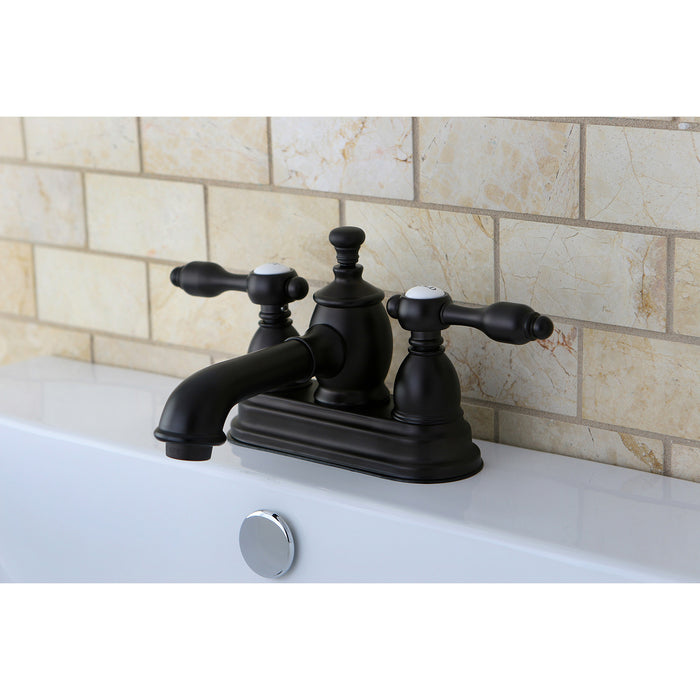 Kingston Tulare KS7005TAL - Tudor Double-Handle 3-Hole Deck Mount 4-Inch Centerset Bathroom Faucet with Brass Pop-Up, Oil Rubbed Bronze