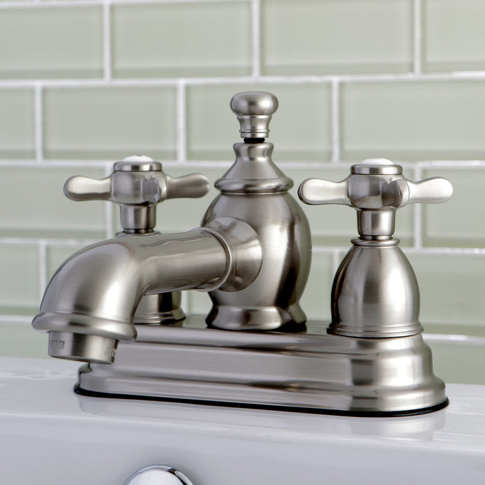 Kingston Tulare KS7008BEX - Essex Double-Handle 3-Hole Deck Mount 4-Inch Centerset Bathroom Faucet with Brass Pop-Up, Brushed Nickel