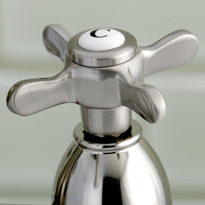 Kingston Tulare KS7008BEX - Essex Double-Handle 3-Hole Deck Mount 4-Inch Centerset Bathroom Faucet with Brass Pop-Up, Brushed Nickel