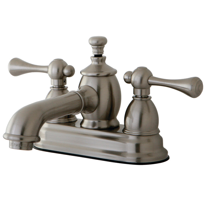 Kingston Tulare KS7008BL - Vintage Double-Handle 3-Hole Deck Mount 4-Inch Centerset Bathroom Faucet with Brass Pop-Up, Brushed Nickel