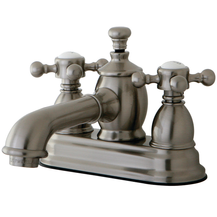 Kingston Tulare KS7008BX - English Country Double-Handle 3-Hole Deck Mount 4-Inch Centerset Bathroom Faucet with Brass Pop-Up, Brushed Nickel