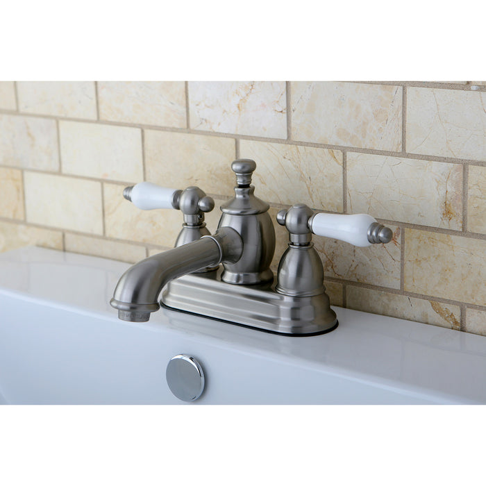 Kingston Tulare KS7008PL - English Country Double-Handle 3-Hole Deck Mount 4-Inch Centerset Bathroom Faucet with Brass Pop-Up, Brushed Nickel