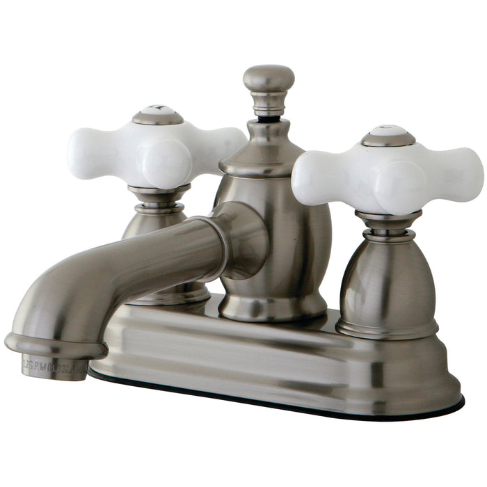Kingston Tulare KS7008PX - English Country Double-Handle 3-Hole Deck Mount 4-Inch Centerset Bathroom Faucet with Brass Pop-Up, Brushed Nickel