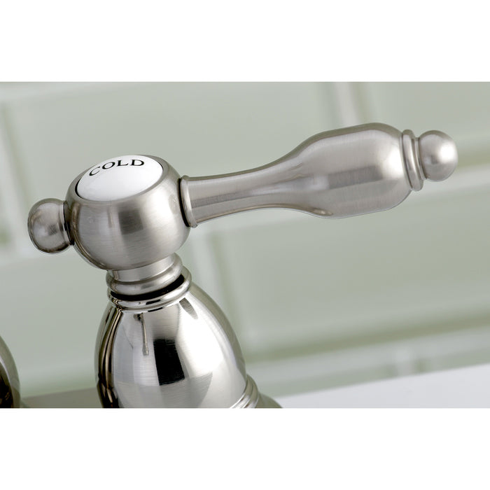 Kingston Tulare KS7008TAL - Tudor Double-Handle 3-Hole Deck Mount 4-Inch Centerset Bathroom Faucet with Brass Pop-Up, Brushed Nickel