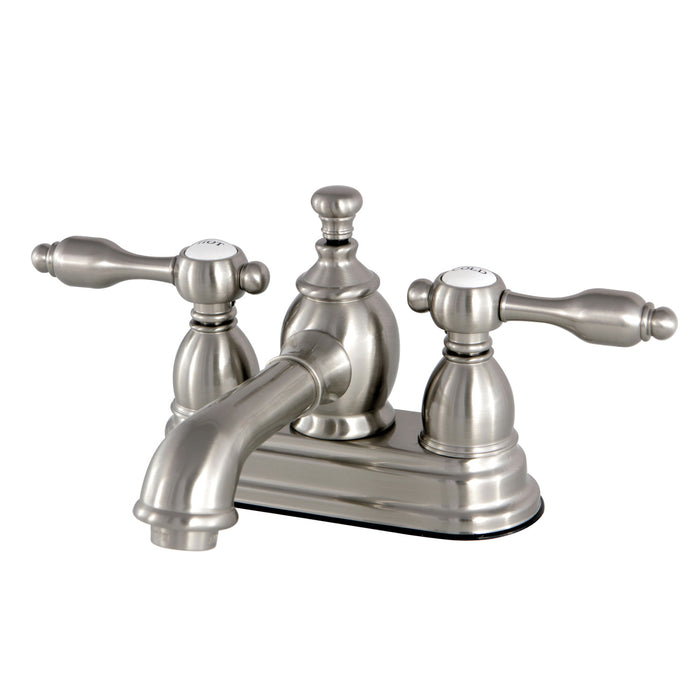 Kingston Tulare KS7008TAL - Tudor Double-Handle 3-Hole Deck Mount 4-Inch Centerset Bathroom Faucet with Brass Pop-Up, Brushed Nickel