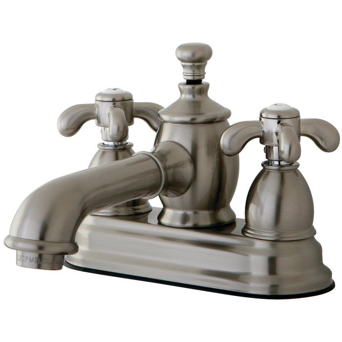 Kingston Tulare KS7008TX - French Country Double-Handle 3-Hole Deck Mount 4-Inch Centerset Bathroom Faucet with Brass Pop-Up, Brushed Nickel