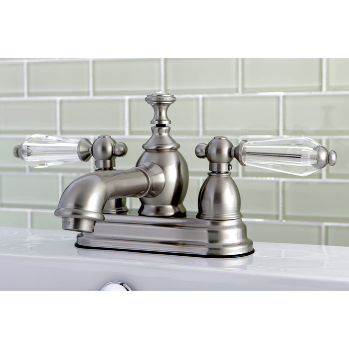 Kingston Tulare KS7008WLL - Wilshire Double-Handle 3-Hole Deck Mount 4-Inch Centerset Bathroom Faucet with Brass Pop-Up, Brushed Nickel