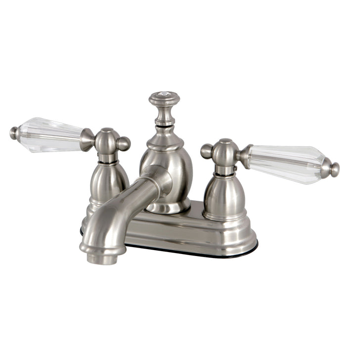Kingston Tulare KS7008WLL - Wilshire Double-Handle 3-Hole Deck Mount 4-Inch Centerset Bathroom Faucet with Brass Pop-Up, Brushed Nickel