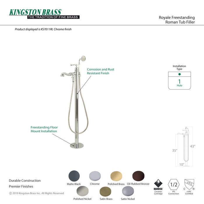 Kingston Tulare KS7012RL - Royale Single-Handle 1-Hole Freestanding Tub Faucet with Hand Shower, Polished Brass