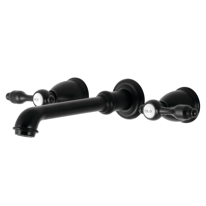 Kingston Tulare KS7020TAL - Tudor Two-Handle 3-Hole Wall Mount Tub Faucet, Matte Black