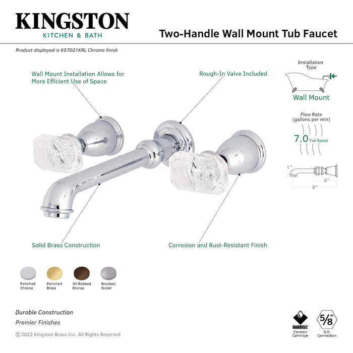 Kingston Tulare KS7022KRL - Krystal Onyx Two-Handle 3-Hole Wall Mount Tub Faucet, Polished Brass