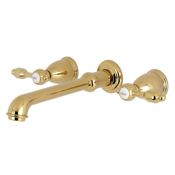Kingston Tulare KS7022TAL - Tudor Two-Handle 3-Hole Wall Mount Tub Faucet, Polished Brass