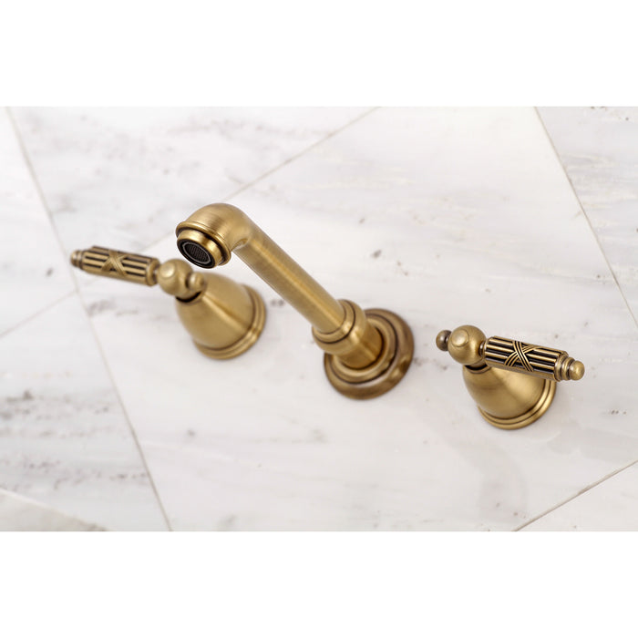 Kingston Tulare KS7023GL - Georgian Two-Handle 3-Hole Wall Mount Tub Faucet, Antique Brass