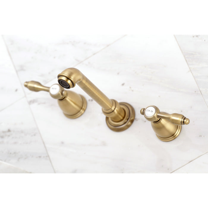Kingston Tulare KS7023TAL - Tudor Two-Handle 3-Hole Wall Mount Tub Faucet, Antique Brass