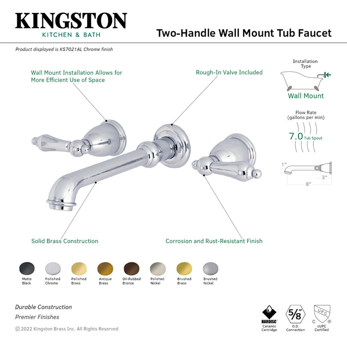 Kingston Tulare KS7025AL - English Country Two-Handle 3-Hole Wall Mount Tub Faucet, Oil Rubbed Bronze