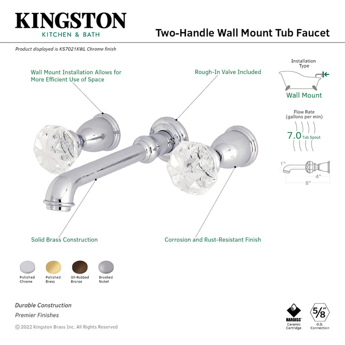 Kingston Tulare KS7025KWL - Krystal Onyx Two-Handle 3-Hole Wall Mount Tub Faucet, Oil Rubbed Bronze