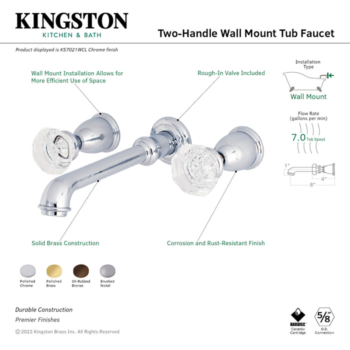 Kingston Tulare KS7025WCL - Celebrity Two-Handle 3-Hole Wall Mount Tub Faucet, Oil Rubbed Bronze