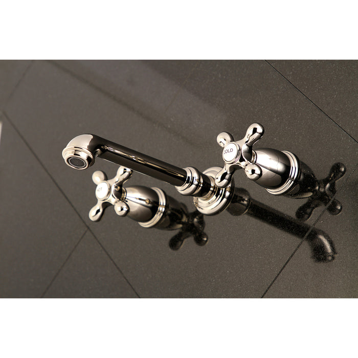 Kingston Tulare KS7026AX - English Country Two-Handle 3-Hole Wall Mount Tub Faucet, Polished Nickel