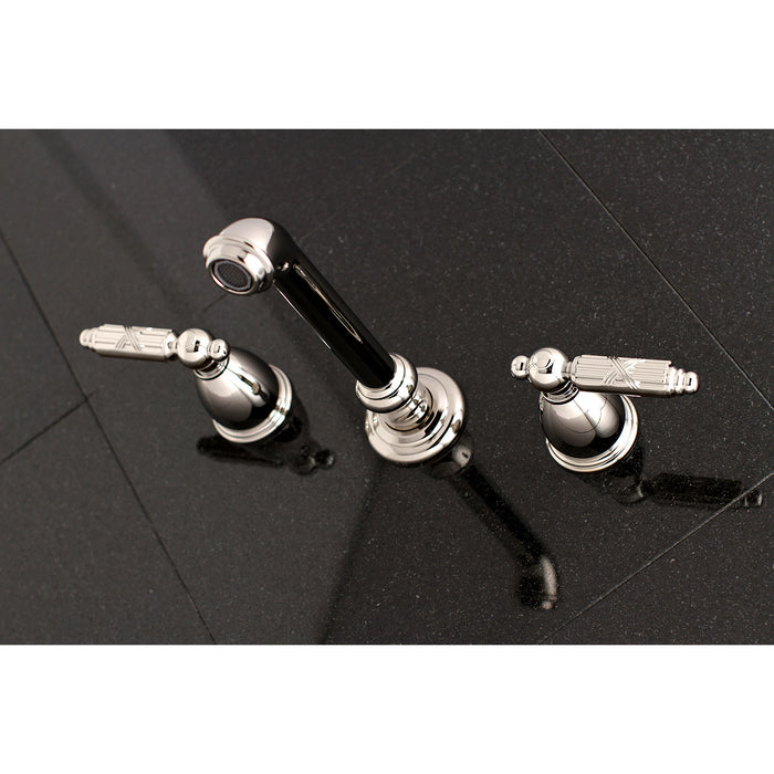 Kingston Tulare KS7026GL - Georgian Two-Handle 3-Hole Wall Mount Tub Faucet, Polished Nickel
