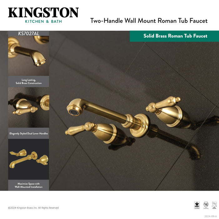 Kingston Tulare KS7027AL - English Country Two-Handle 3-Hole Wall Mount Roman Tub Faucet, Brushed Brass
