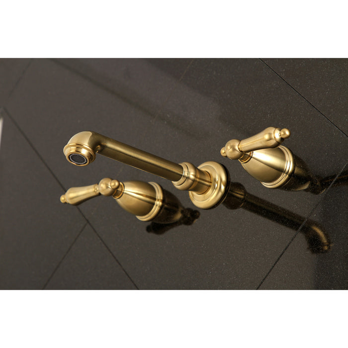 Kingston Tulare KS7027AL - English Country Two-Handle 3-Hole Wall Mount Roman Tub Faucet, Brushed Brass