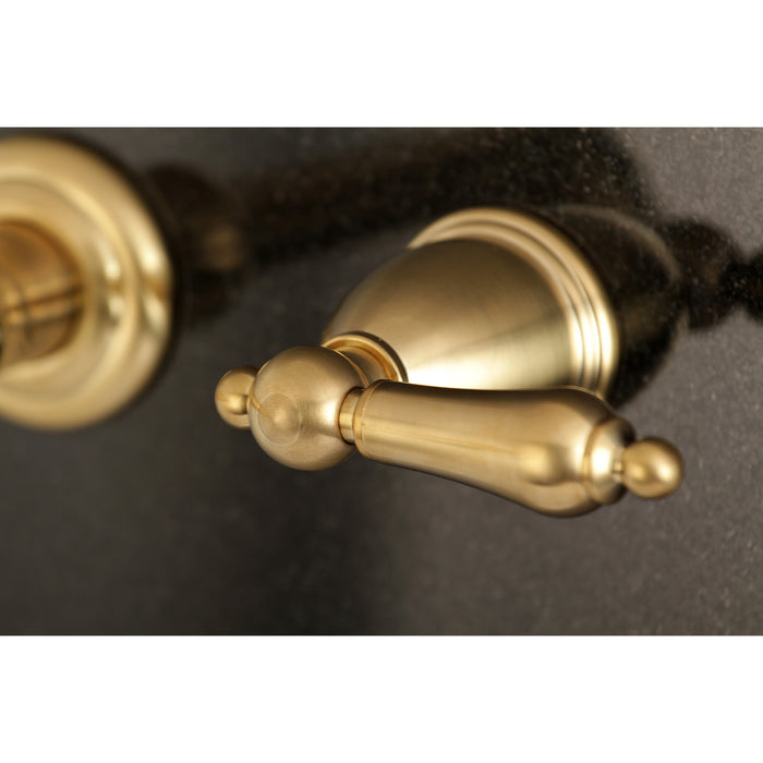 Kingston Tulare KS7027AL - English Country Two-Handle 3-Hole Wall Mount Roman Tub Faucet, Brushed Brass