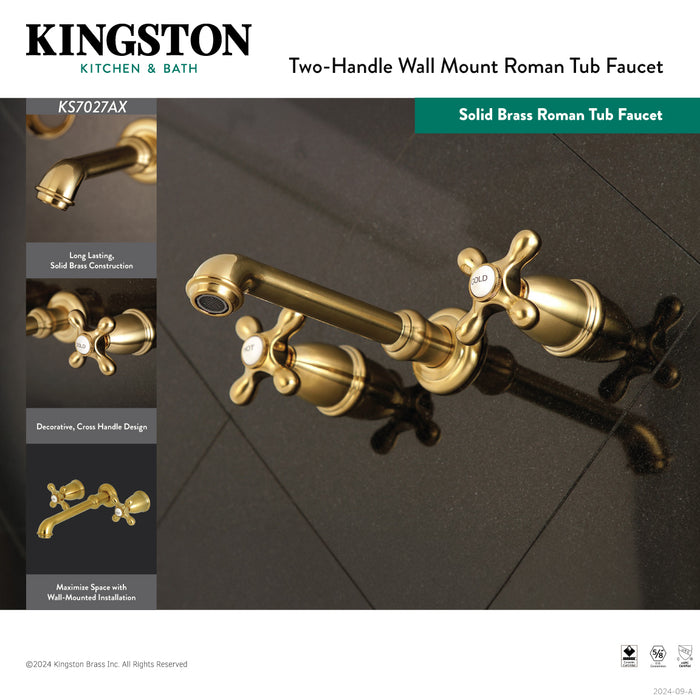 Kingston Tulare KS7027AX - English Country Two-Handle 3-Hole Wall Mount Tub Faucet, Brushed Brass