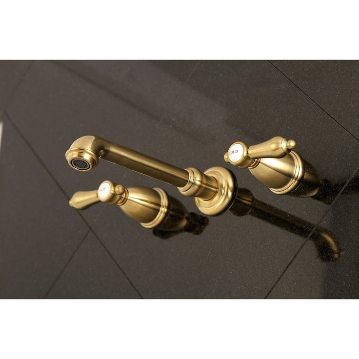 Kingston Tulare KS7027BAL - Heirloom Two-Handle 3-Hole Wall Mount Tub Faucet, Brushed Brass