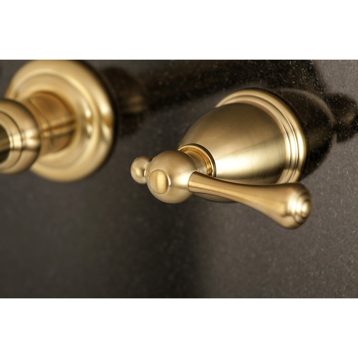 Kingston Tulare KS7027BL - English Country Two-Handle 3-Hole Wall Mount Tub Faucet, Brushed Brass