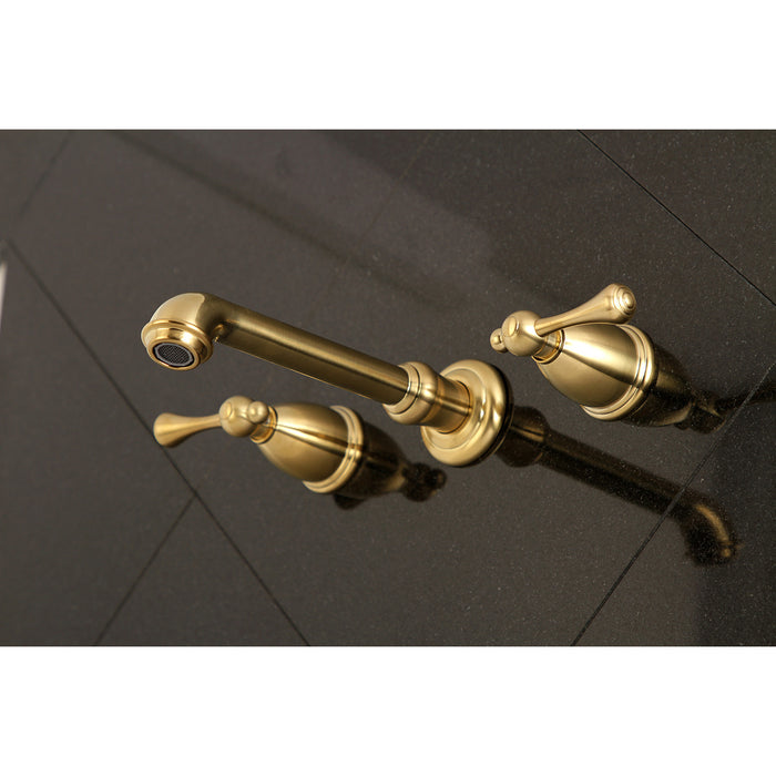 Kingston Tulare KS7027BL - English Country Two-Handle 3-Hole Wall Mount Tub Faucet, Brushed Brass