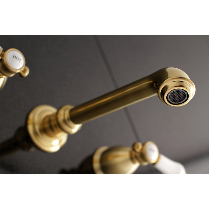 Kingston Tulare KS7027BPL - Bel-Air Two-Handle 3-Hole Wall Mount Tub Faucet, Brushed Brass