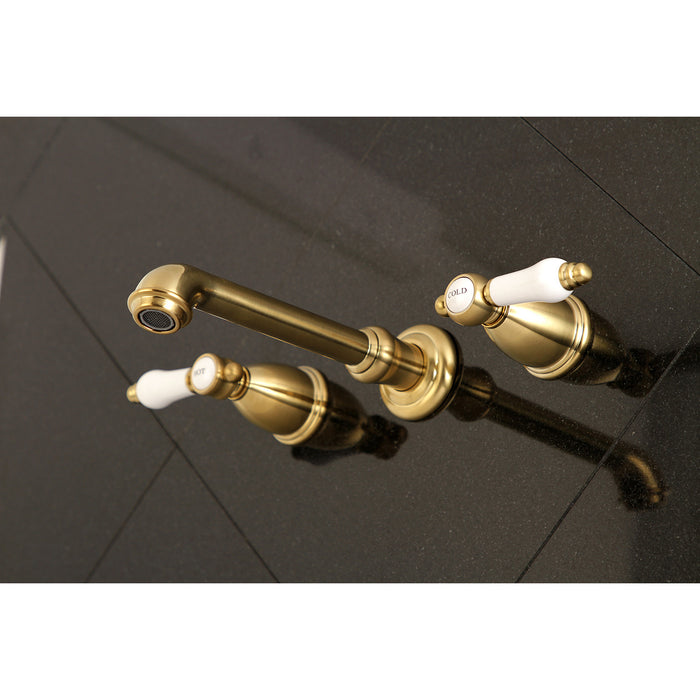Kingston Tulare KS7027BPL - Bel-Air Two-Handle 3-Hole Wall Mount Tub Faucet, Brushed Brass