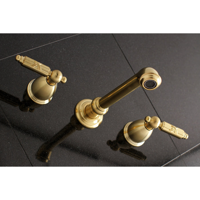 Kingston Tulare KS7027GL - Georgian Two-Handle 3-Hole Wall Mount Tub Faucet, Brushed Brass