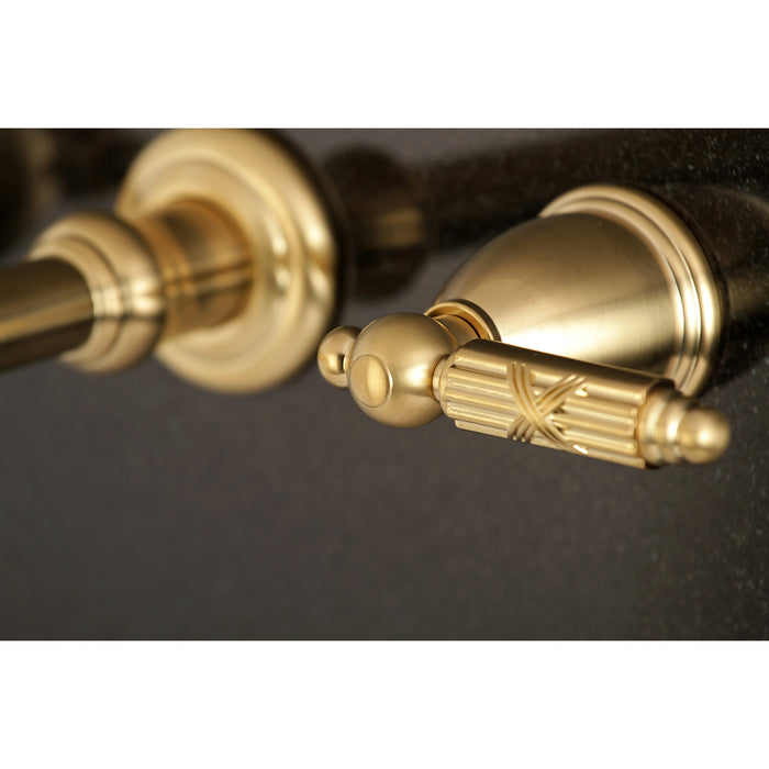 Kingston Tulare KS7027GL - Georgian Two-Handle 3-Hole Wall Mount Tub Faucet, Brushed Brass