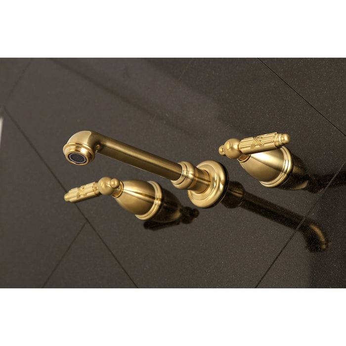 Kingston Tulare KS7027GL - Georgian Two-Handle 3-Hole Wall Mount Tub Faucet, Brushed Brass