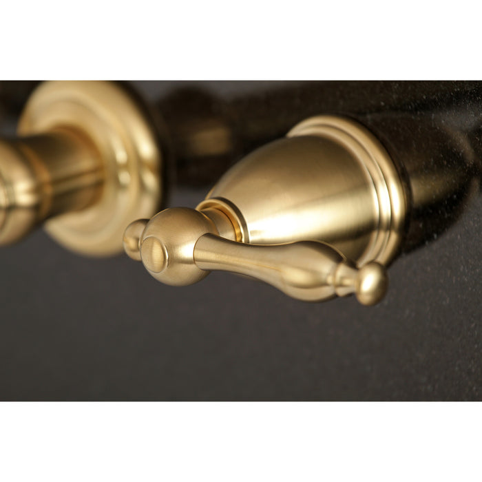 Kingston Tulare KS7027NL - Naples Two-Handle 3-Hole Wall Mount Tub Faucet, Brushed Brass