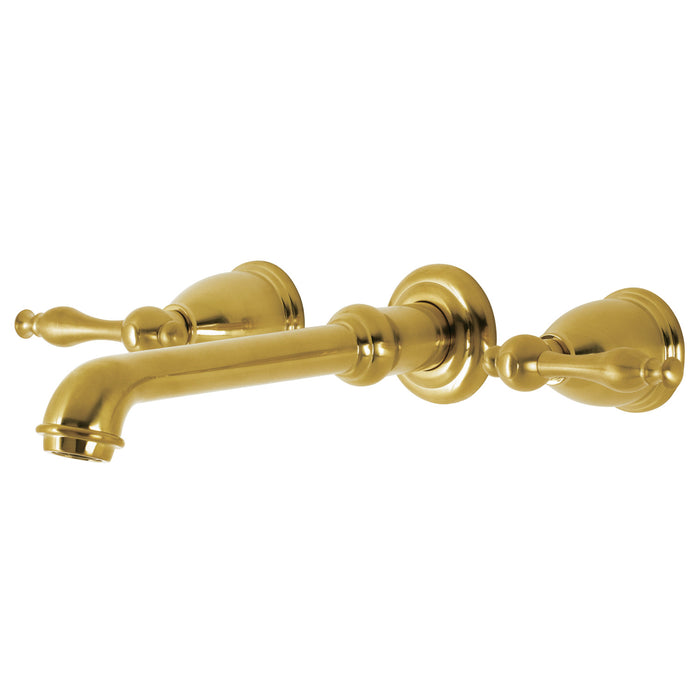 Kingston Tulare KS7027NL - Naples Two-Handle 3-Hole Wall Mount Tub Faucet, Brushed Brass