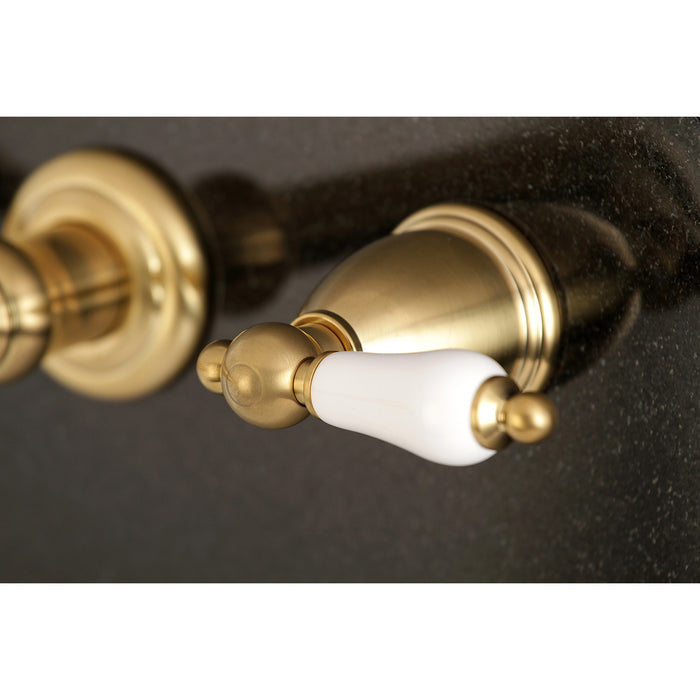 Kingston Tulare KS7027PL - English Vintage Two-Handle 3-Hole Wall Mount Tub Faucet, Brushed Brass
