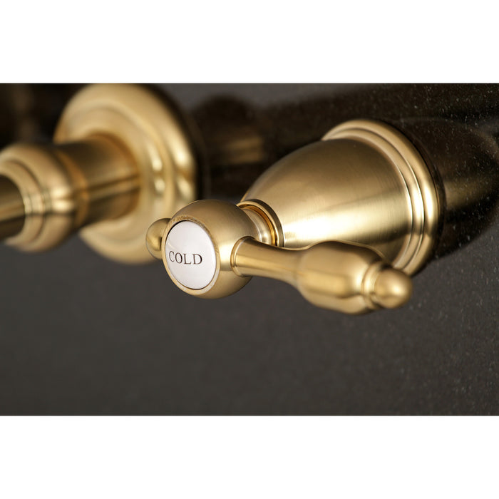 Kingston Tulare KS7027TAL - Tudor Two-Handle 3-Hole Wall Mount Tub Faucet, Brushed Brass