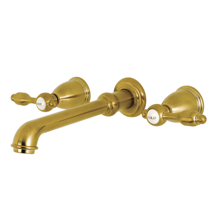 Kingston Tulare KS7027TAL - Tudor Two-Handle 3-Hole Wall Mount Tub Faucet, Brushed Brass