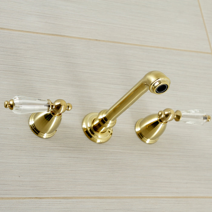Kingston Tulare KS7027WLL - Wilshire Two-Handle 3-Hole Wall Mount Tub Faucet, Brushed Brass