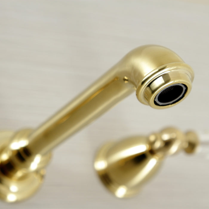Kingston Tulare KS7027WLL - Wilshire Two-Handle 3-Hole Wall Mount Tub Faucet, Brushed Brass