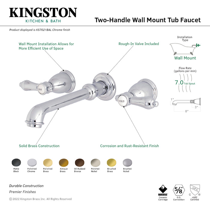 Kingston Tulare KS7028BAL - Heirloom Two-Handle 3-Hole Wall Mount Tub Faucet, Brushed Nickel