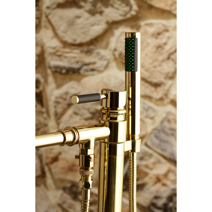 Kingston Sona KS7032DKL - Kaiser Single-Handle 1-Hole Freestanding Tub Faucet with Hand Shower, Polished Brass