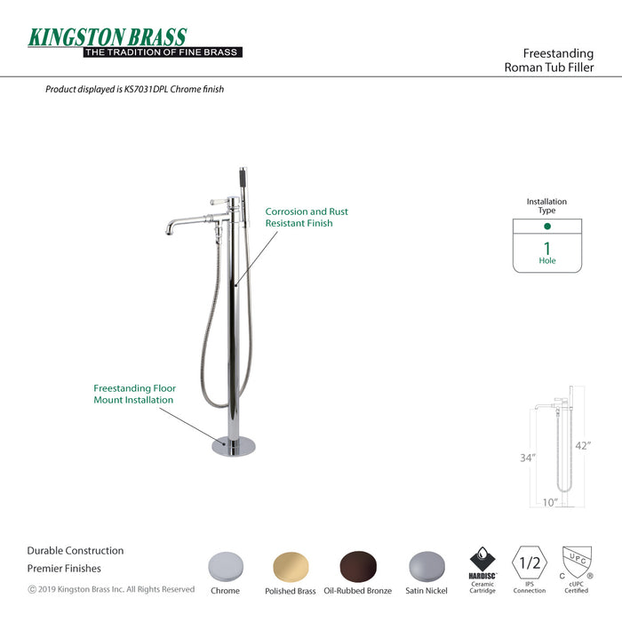 Kingston Tulare KS7032DPL - Paris Single-Handle 1-Hole Freestanding Tub Faucet with Hand Shower, Polished Brass