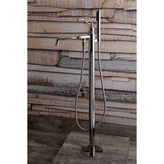 Kingston Tulare KS7036ABL - English Country Single-Handle 1-Hole Freestanding Tub Faucet with Hand Shower, Polished Nickel